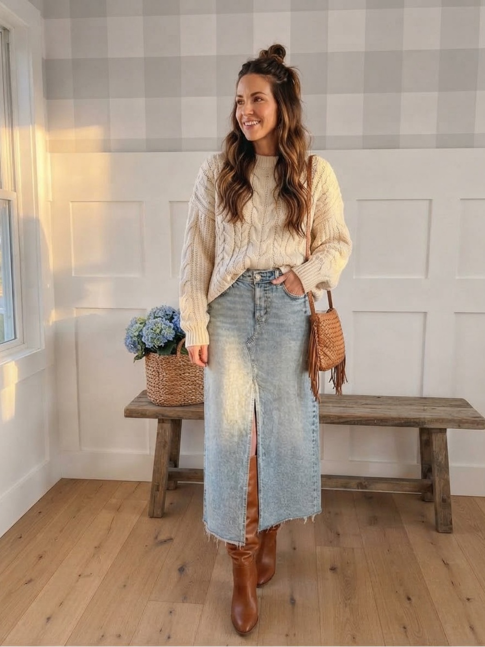 Zara Light Wash Denim Maxi Skirt Large